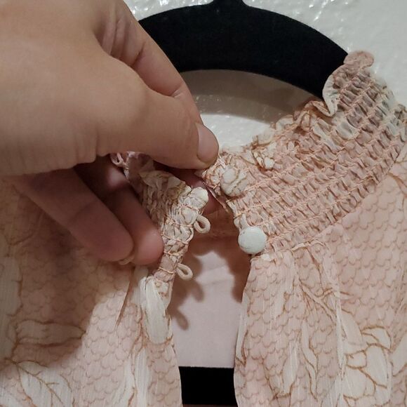 Express Dress in Baby Pink Floral with Mock Neck and Ruffles Size XS - Picture 7 of 13